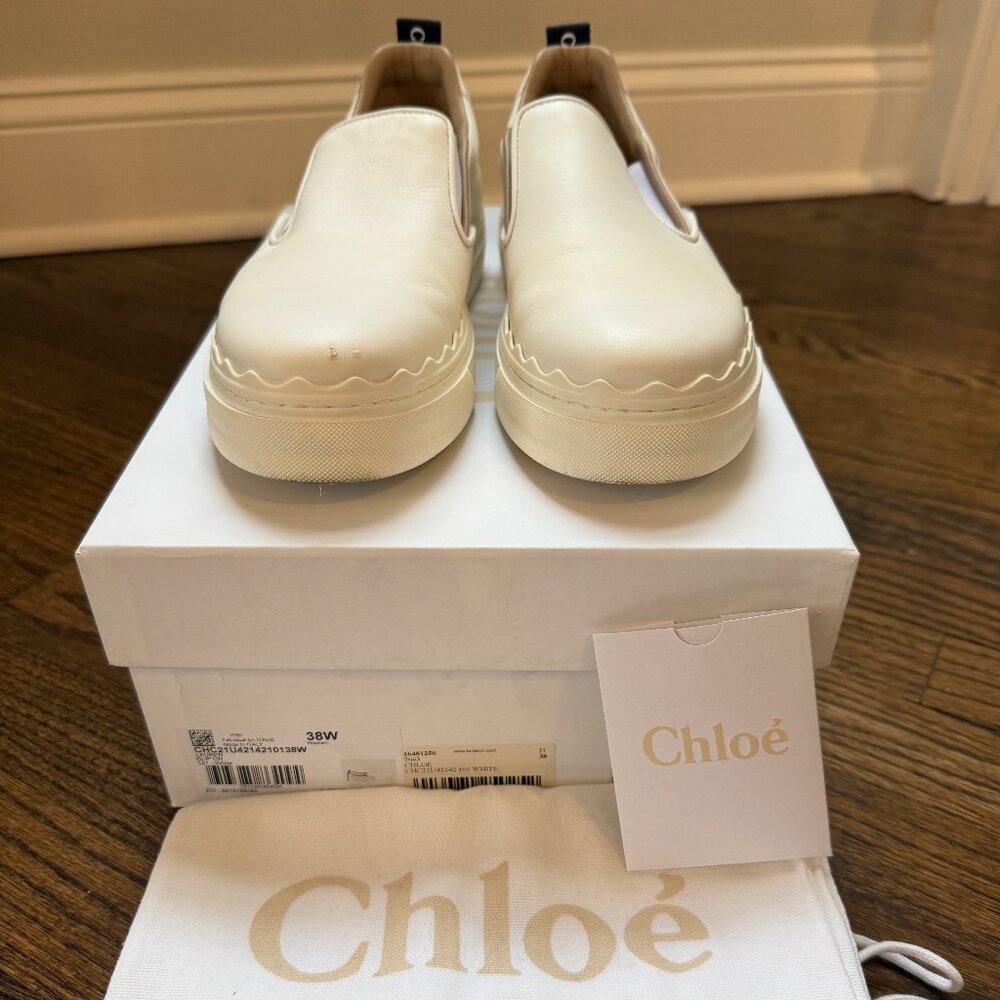 Chloe White Lauren Scalloped Slip-On Sneakers Size EU 38